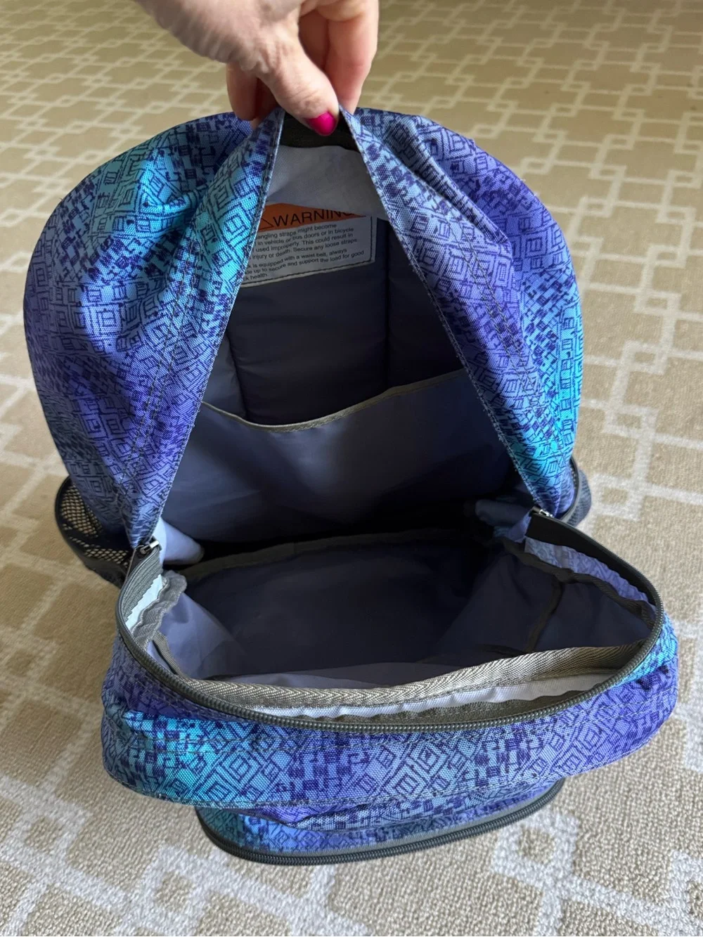 L.L.Bean Geometric Print School Backpack Blue Purple Book Bag Travel O/S